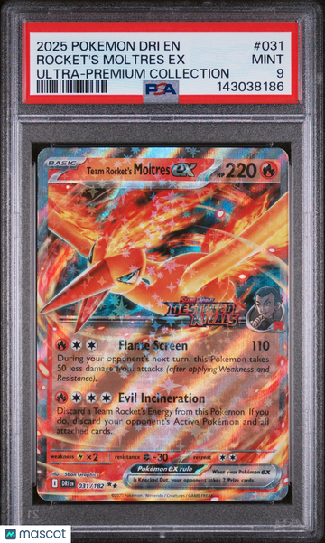 Destined Rivals Rocket's Moltres EX Holo Double Rare PSA 9 #031