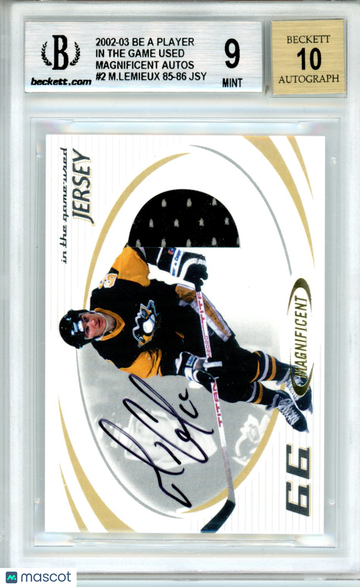 2002 ITG Used Magnificent Inserts Autographs Mario Lemieux-1985-86 Jersey #MI2 BGS 9 Auto 10