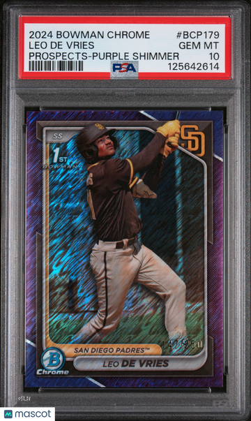 2024 Bowman Chrome Prospects Leo De Vries #BCP179 Purple Shimmer PSA 10