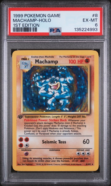 1999 Pokemon Base Set 1st Edition Holo Machamp #8 PSA 6