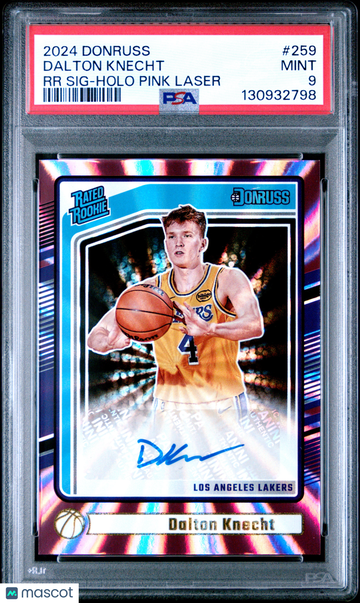Graded 2024 Panini Donruss Dalton Knecht #259 RR Sig Holo Pink Laser PSA 9 Basketball Card