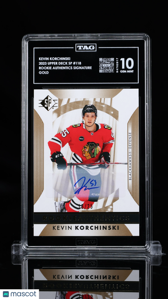 2023 Upper Deck SP Rookie Authentics Kevin Korchinski #118 Gold /25 Rookie TAG 10