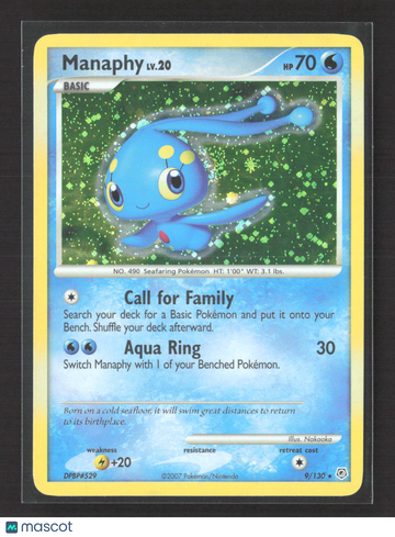 2007 Mysterious Treasures Manaphy Holo Rare #9/130