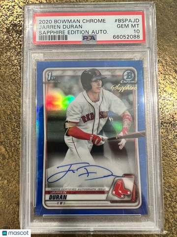 2020 Bowman Chrome Jarren Duran Sapphire Edition Auto PSA 10 GEM-MT