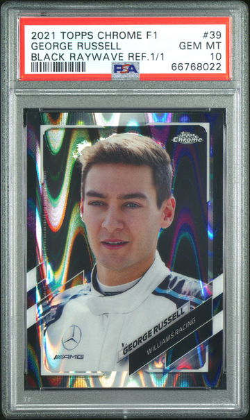 2021 TOPPS CHROME F1 GEORGE RUSSELL BLACK RAYWAVE REF. 1/1 #39 PSA 10 GEM MT