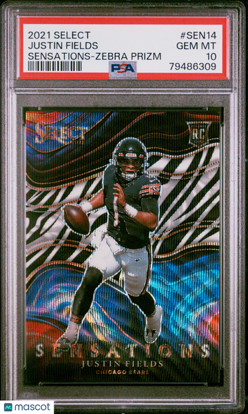 2021 Panini Select Sensations Justin Fields #SEN14 Zebra Prizm PSA 10