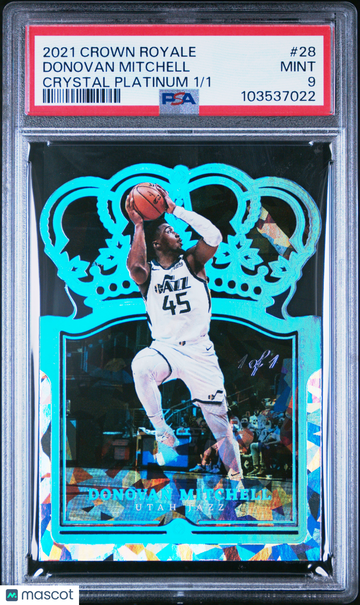 2021 Panini Crown Royale Donovan Mitchell #28 Crystal Platinum /1 PSA 9