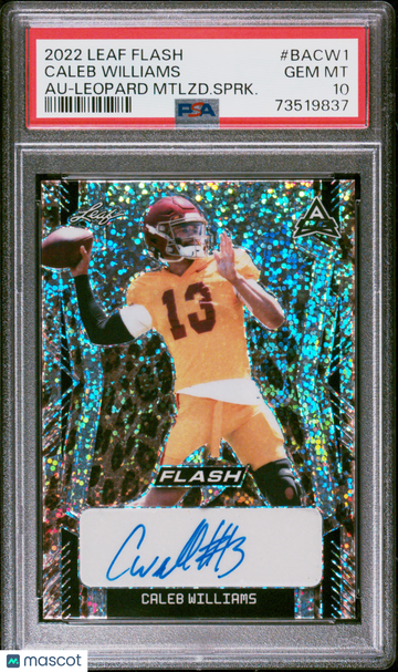 2022 Leaf Flash Autographs Caleb Williams #BACW1 Leopard Mtlzd. Sprk. /6 Short Print Mint Rookie Low Pop PSA 10