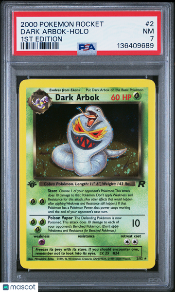 2000 Pokemon Rocket Dark Arbok Holo 1st Edition PSA 7 #2