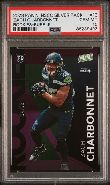 2023 PANINI NATIONAL SILVER PACKS ZACH CHARBONNET PURPLE #13 RC ROOKIEPSA 10