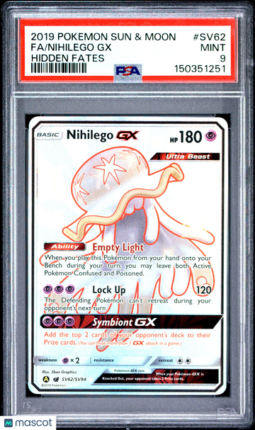 2019 Pokemon Sun & Moon Hidden Fates Nihilego GX Fa Hidden Fates PSA 9 #SV62