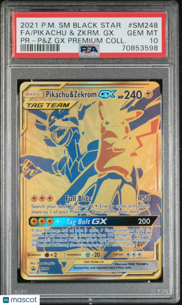 2021 Pokemon SM Black Star Promo Pikachu & Zkrm. GX PR-P&Z GX Premium Coll. Fa PSA 10 #SM248