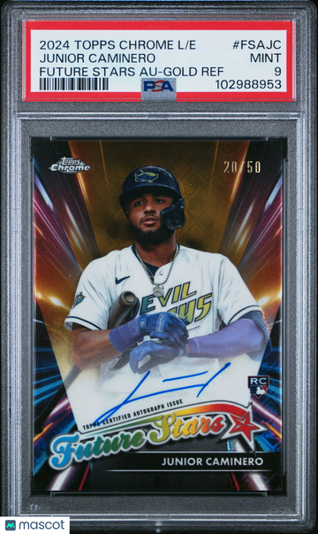2024 Topps Chrome Logofractor Edition Future Stars Autographs Junior Caminero #FSAJC Gold Ref /50 PSA 9