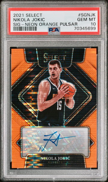 2021-22 Select NIKOLA JOKIC NEON ORANGE PULSAR FOTL PRIZM AUTO /30 PSA 10 GEM MINT SP