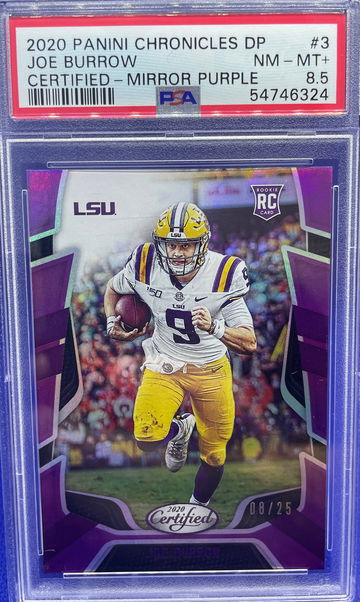 2020 Panini Chronicles Draft Certified Joe Burrow RC Purple 8/25 PSA 8.5 NM-MT