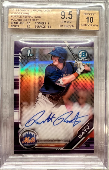 2019 1st Bowman Chrome Purple Refractor Brett Baty AUTO BGS 9.5