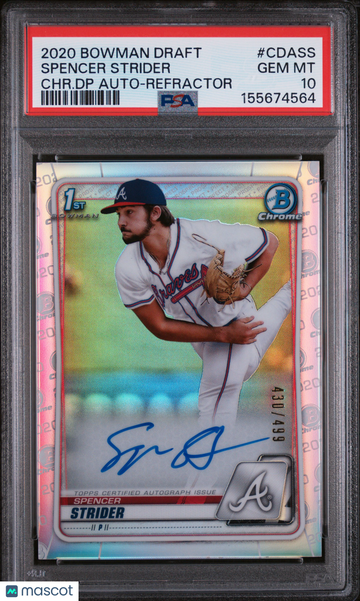 Spencer Strider 2020 Bowman Draft Chrome Draft Picks Autographs Auto CHR. DP Refractor PSA 10