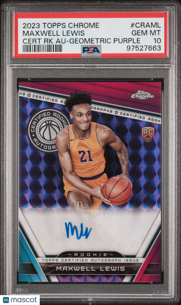 2023 Topps Chrome Certified Rookie Autographs Maxwell Lewis #CRAML RK Geometric Purple PSA 10