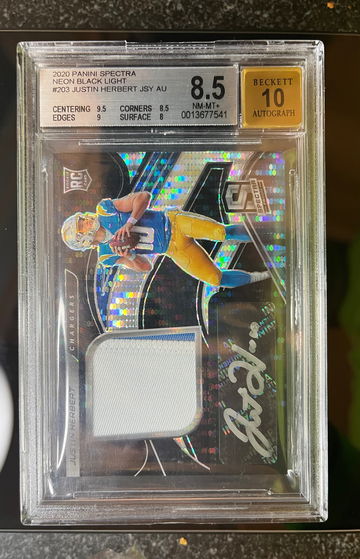 2020 Panini Spectra Neon Black Light Justin Herbert Rookie  01/10  BGS 8.5 10 auto 