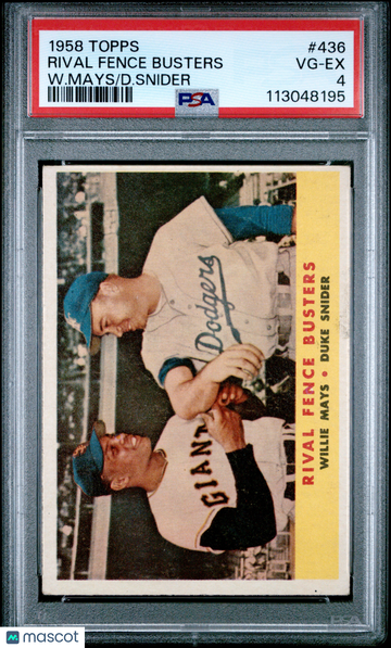 1958 Topps Rival Fence Busters #436 W. Mays D. Snider PSA 4