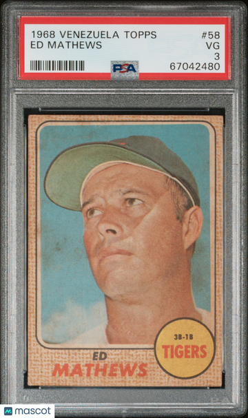 1968 Venezuela Topps Baseball Ed Mathews #58 PSA 3