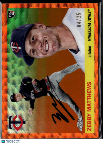 Zebby Matthews 2025 Topps Chrome RC Auto Orange Wave Refractor /25 Minnesota Twins