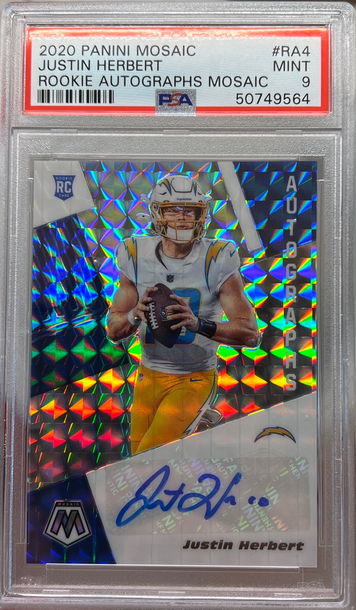 2020 panini mosaic rookie autograph mosaic ra4 Justin Herbert psa 9 chargers