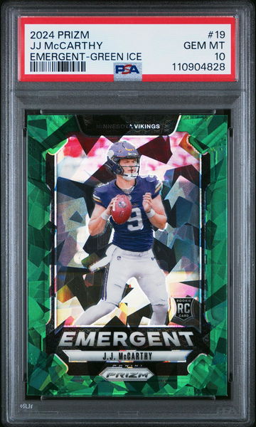 2024 Panini Prizm Emergent Green Ice Prizm JJ Mccarthy #19 PSA 10