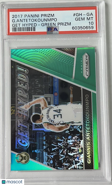 2017 Panini Prizm Get Hyped G. Antetokounmpo #GH-GA Green PSA 10
