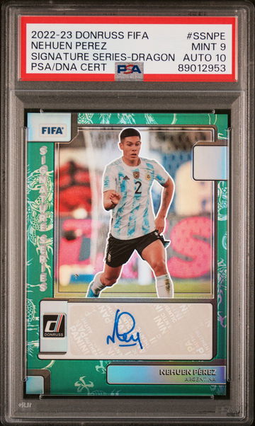2022 PANINI DONRUSS FIFA SIGNATURE SERIES NEHUEN PEREZ #/9 DRAGON #SSNPE PSA 9