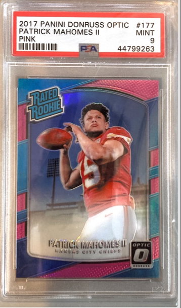 Patrick Mahomes 2017 Panini Donruss Optic Pink #177 PSA 9