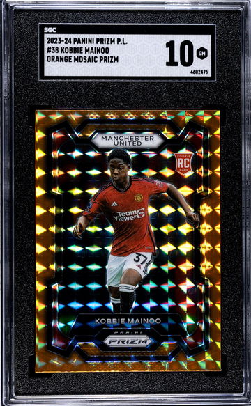 2023-24 Panini Prizm Premier League #38 Kobbie Mainoo Orange Mosaic Prizm SGC 10