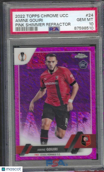 2022-23 Topps Chrome UEFA Club Competitions Amine Gouiri #24 Pink Shimmer PSA 10
