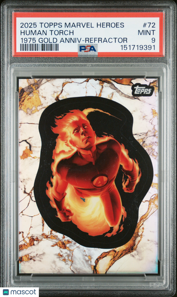 2025 Topps Marvel Comic Book Heroes 1975 Gold Anniversary Human Torch #72 PSA 9