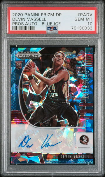2020-21 Prizm Draft BLUE Ice Devin Vassell Rookie Auto /75 PSA 10 Gem Mint FSU