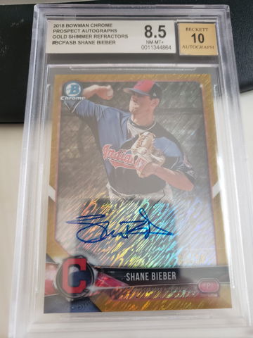2018 BOWMAN CHROME GOLD SHIMMER SHANE BIEBER AUTOGRAPH BGS 8.5 RC