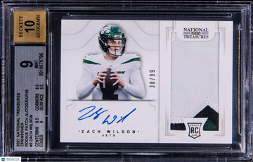 2021 Panini National Treasures Crossover Rookie Patch Autographs Zach Wilson #2 BGS 9 Auto 10