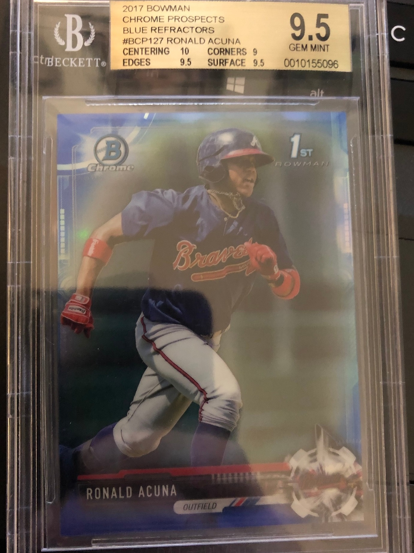 Ronald Acuna 2017 Bowman Chrome Blue Refractor #/150 BGS 9.5