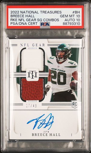 2022 National Treasures | Rookie Breece Hall | NFL SG Combos | 17/49 | #BH | PSA 10 Auto 10