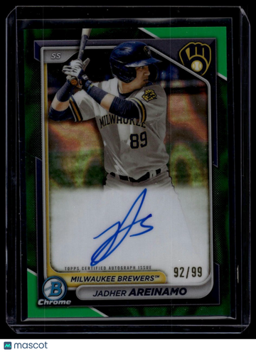 2024 Bowman Jadher Areinamo #CPA-JA Chrome Prospect Autographs Green Refractors SN AU
