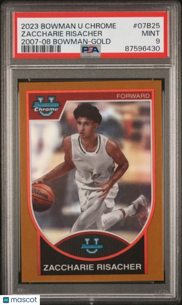 2023 Bowman University Chrome 2007-08 Bowman Zaccharie Risacher #07B25 Gold Ref PSA 9
