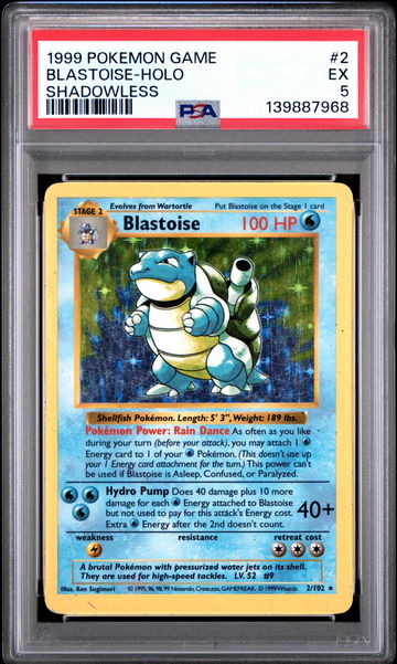 1999 Pokemon Base Set Holo Shadowless Blastoise #2 PSA 5