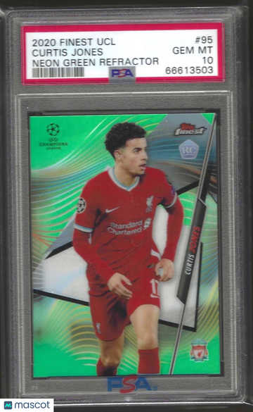 2020 Topps Finest UEFA Champions League Curtis Jones #95 Neon Green Refractor PSA 10