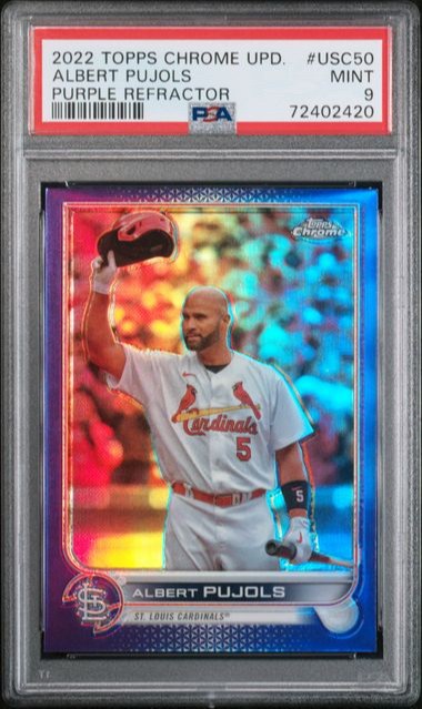 2022 Topps Chrome Update USC50 Albert Pujols Purple Refractor PSA 9