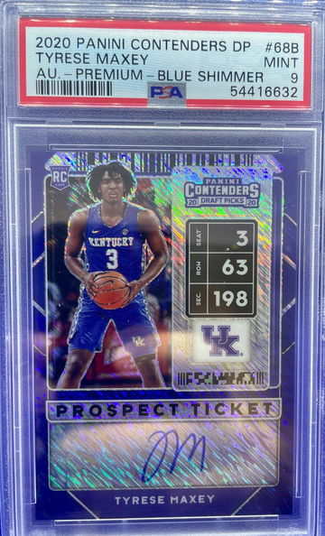 2020 Panini Contenders draft Tyrese Maxey Blue Shimmer RC Auto /15 FOTL PSA 9 mint Pop 1 UK