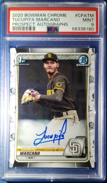 2020 Bowman Chrome Tucupita Marcano Auto CPATM PSA 9 Padres