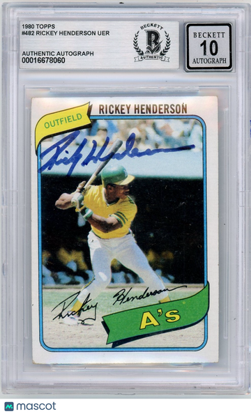 1980 Topps Rickey Henderson #482 /UER Rookie BVG Authentic BAS Auto Authentic