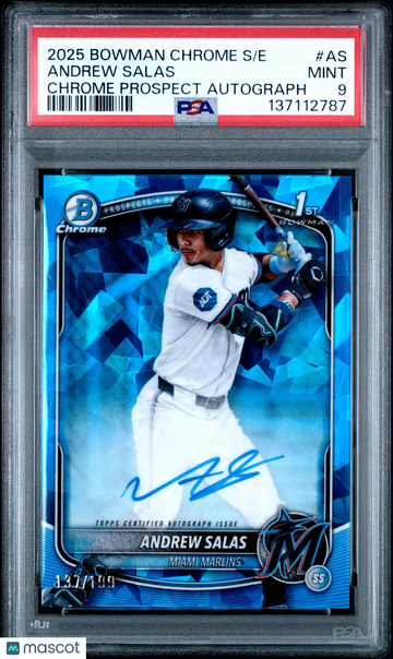 2025 Bowman Chrome Sapphire Edition Chrome Prospects Autographs Andrew Salas #AS /199 PSA 9