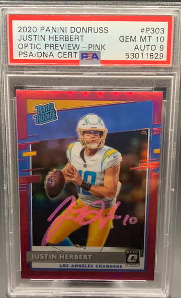 2020 Panini Donruss Justin Herbert Pink Optic. Pink AUTO POP 1!