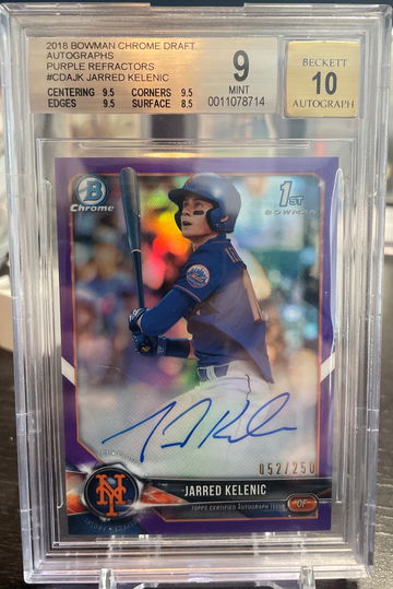 Jarred Kelenic 2018 Bowman Chrome Auto Purple /250 BGS 9 with 10 Auto